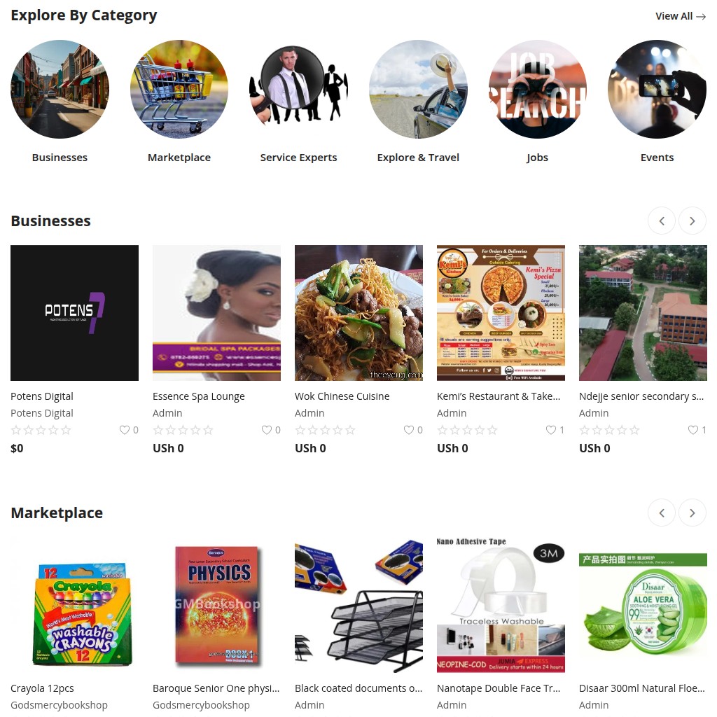 Homepage on desktop