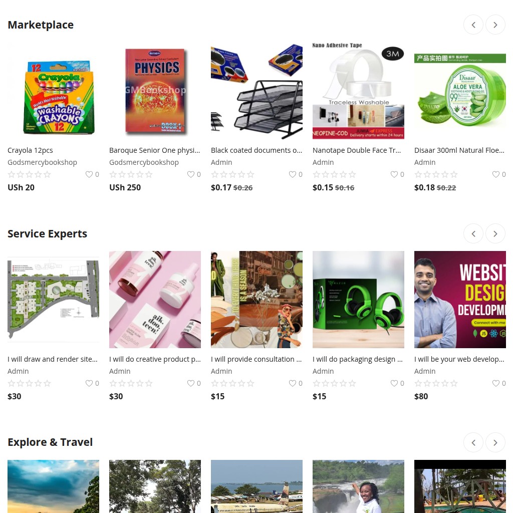 Homepage on desktop