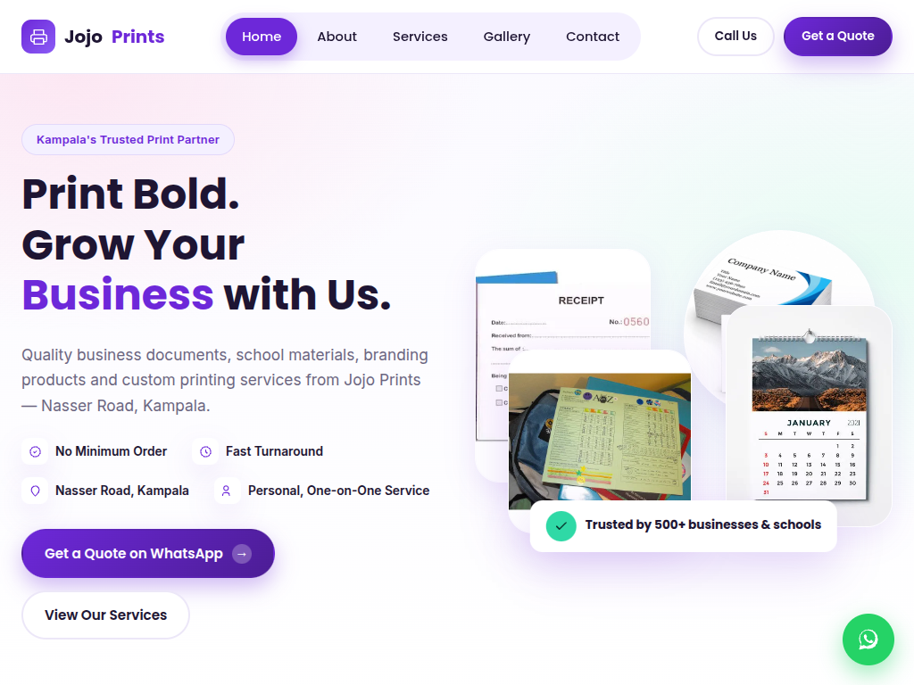 Jojo Prints homepage screenshot