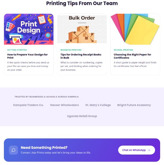 Pricing and ordering section